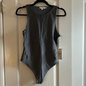 Good American Gray Bodysuit with High Neckline